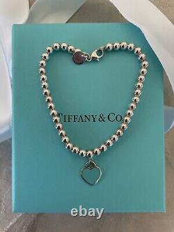 New Tiffany & Co Return to Tiffany Blue Enamel Mini Heart Tag Bead Ball Bracelet