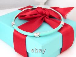 New Tiffany & Co Silver 925 Blue Enamel Signature Bangle Bracelet 7.5 Box Pouch