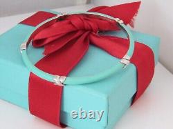 New Tiffany & Co Silver 925 Blue Enamel Signature Bangle Bracelet 7.5 Box Pouch