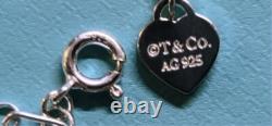 New Tiffany & Co Sterling Silver Blue Enamel Love Notes Logo Charm Bracelet 6.5