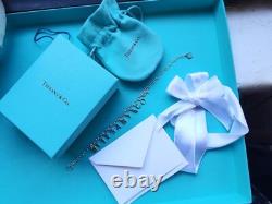 New Tiffany & Co Sterling Silver Blue Enamel Love Notes Logo Charm Bracelet 6.5