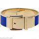 New-michael Kors Gold Tone Wide Blue Enamel Hinge Belt Buckle Bangle Bracelet