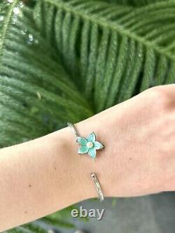 Nicole Barr 925 Sterling Silver & Blue Enamel Stephanotis Bangle Bracelet