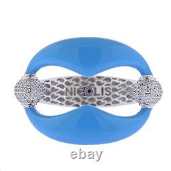 Nicolis Cola Blue Enamel Diamond Gold Bangle Bracelet