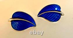 Norway 2pc Set Blue Enamel Over Sterling Silver Leafy Bracelet & Earrings