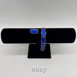 Norway Sterling Silver Royal Blue Enamel Guilloche Panel Bracelet & Pin (READ)