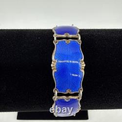 Norway Sterling Silver Royal Blue Enamel Guilloche Panel Bracelet & Pin (READ)