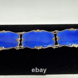Norway Sterling Silver Royal Blue Enamel Guilloche Panel Bracelet & Pin (READ)