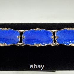 Norway Sterling Silver Royal Blue Enamel Guilloche Panel Bracelet & Pin (READ)