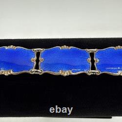 Norway Sterling Silver Royal Blue Enamel Guilloche Panel Bracelet & Pin (READ)