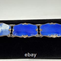 Norway Sterling Silver Royal Blue Enamel Guilloche Panel Bracelet & Pin (READ)