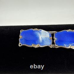 Norway Sterling Silver Royal Blue Enamel Guilloche Panel Bracelet & Pin (READ)