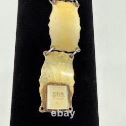 Norway Sterling Silver Royal Blue Enamel Guilloche Panel Bracelet & Pin (READ)
