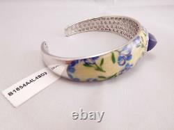 Nwt Designed Signed Sterling Silver Enamel Flower Diamond Lapis Cuff Bracelet