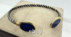 Old Vintage Sterling Silver 925 Bracelet Yellow Gold 18k 750 Blue Enamel 20th C