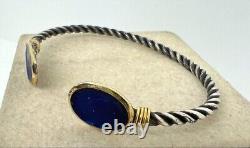 Old Vintage Sterling Silver 925 Bracelet Yellow Gold 18k 750 Blue Enamel 20th C