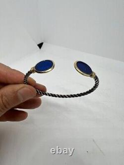 Old Vintage Sterling Silver 925 Bracelet Yellow Gold 18k 750 Blue Enamel 20th C