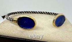 Old Vintage Sterling Silver 925 Bracelet Yellow Gold 18k 750 Blue Enamel 20th C