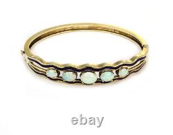 Opal 14k Yellow Gold Blue Enamel Hinged Bracelet