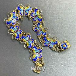 Original Vintage Butterfly Multi-Color Enamel Sterling Silver Vermeil Bracelet