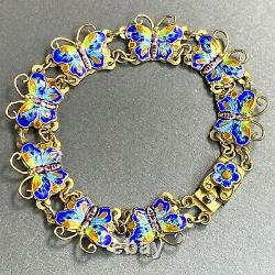 Original Vintage Butterfly Multi-Color Enamel Sterling Silver Vermeil Bracelet