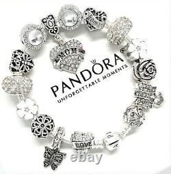 Pandora Bracelet Silver 925 Ale With White Mom Love Family Heart European Charms