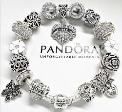 Pandora Bracelet Silver 925 Ale With White Mom Love Family Heart European Charms