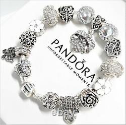 Pandora Bracelet Silver 925 Ale With White Mom Love Family Heart European Charms