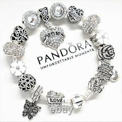 Pandora Bracelet Silver 925 Ale With White Mom Love Family Heart European Charms