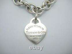 Please Return Tiffany & Co. Sterling Blue Enamel Heart Tag Link Bracelet 7.5 -A