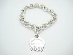 Please Return Tiffany & Co. Sterling Blue Enamel Heart Tag Link Bracelet 7.5 -A