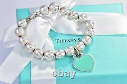 Please Return To Tiffany & Co Silver Blue Enamel Heart 10mm Bead Bracelet Rare