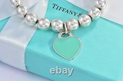 Please Return To Tiffany & Co Silver Blue Enamel Heart 10mm Bead Bracelet Rare