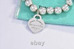 Please Return To Tiffany & Co Silver Blue Enamel Heart 10mm Bead Bracelet Rare