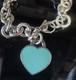 Please Return To Tiffany & Co Silver Blue Enamel Heart Chain Link 7.7 Bracelet
