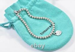 Please Return To Tiffany & Co Silver Blue Enamel Heart Charm 7 Bead Bracelet