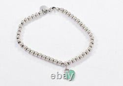 Please Return To Tiffany & Co Silver Blue Enamel Heart Charm 7 Bead Bracelet