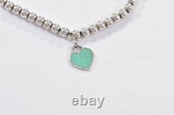 Please Return To Tiffany & Co Silver Blue Enamel Heart Charm 7 Bead Bracelet