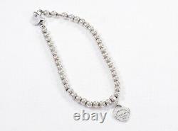 Please Return To Tiffany & Co Silver Blue Enamel Heart Charm 7 Bead Bracelet