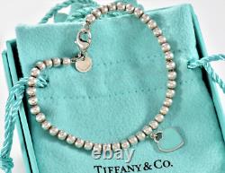 Please Return To Tiffany & Co Silver Blue Enamel Heart Charm Bead 7 Bracelet
