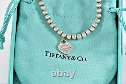 Please Return To Tiffany & Co Silver Blue Enamel Heart Charm Bead 7 Bracelet