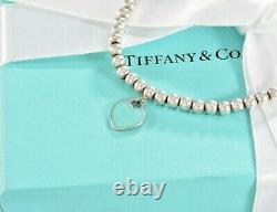 Please Return To Tiffany & Co Silver Blue Enamel Heart Charm Bead Bracelet 6.5