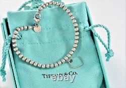 Please Return To Tiffany & Co Silver Blue Enamel Heart Charm Bead Bracelet 6.5
