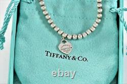 Please Return To Tiffany & Co Silver Blue Enamel Heart Charm Bead Bracelet 7