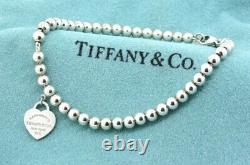 Please Return To Tiffany & Co Silver Blue Enamel Heart Charm Bead Bracelet 7