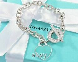 Please Return To Tiffany & Co Silver Blue Enamel Heart Toggle Chain Bracelet