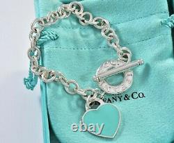 Please Return To Tiffany & Co Silver Blue Enamel Heart Toggle Chain Bracelet
