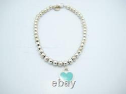 Please Return To Tiffany & Co. Silver Blue Enamel Mini Heart Bead Bracelet 7 -A