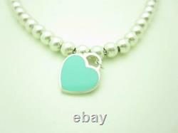 Please Return To Tiffany & Co. Silver Blue Enamel Mini Heart Bracelet 7.5 A