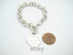 Please Return To Tiffany & Co. Sterling Blue Enamel Heart Tag Bracelet 7 1/4 -A